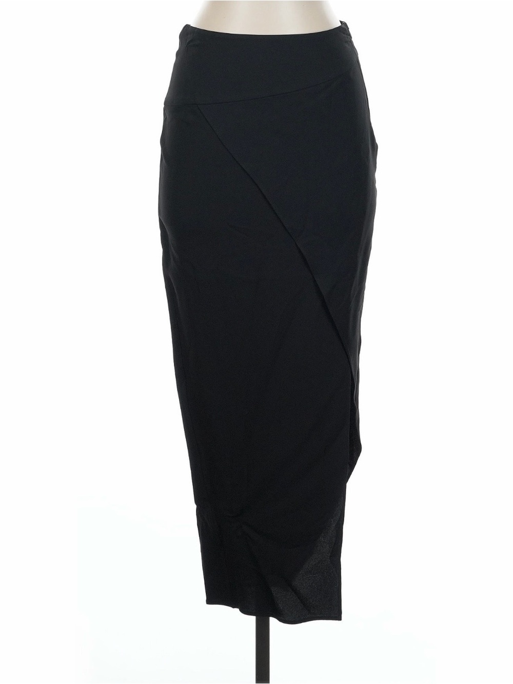Michelle Mason Black Wrap-Effect Asymmetric Draped Midi Skirt